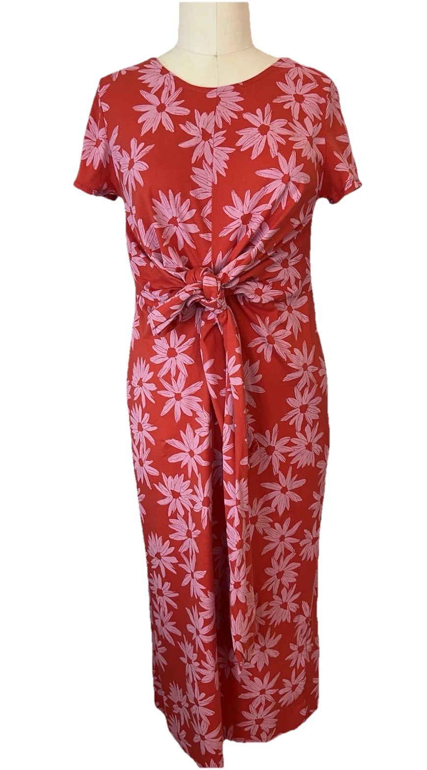Find Portugal Cotton Red Pink Floral Twist tie Front Maxi Dress L