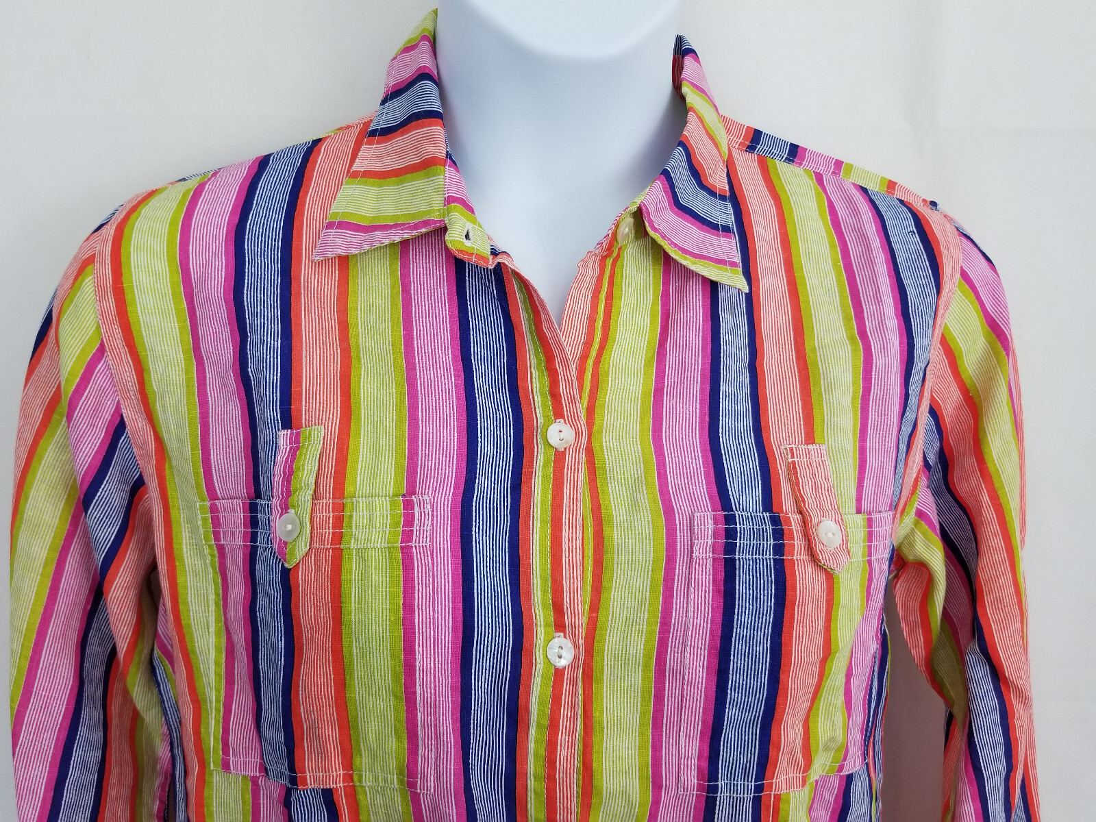 ROBERTA ROLLER RABBIT Womens Shirt Dress Sz LARGE Stripe RAYA Border Linen Beach