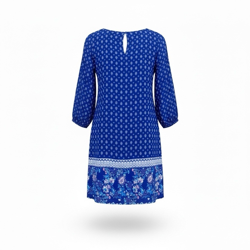 As U Wish Womens Blue Printed Shift Dress Size L Floral Hemline Long Sleeve