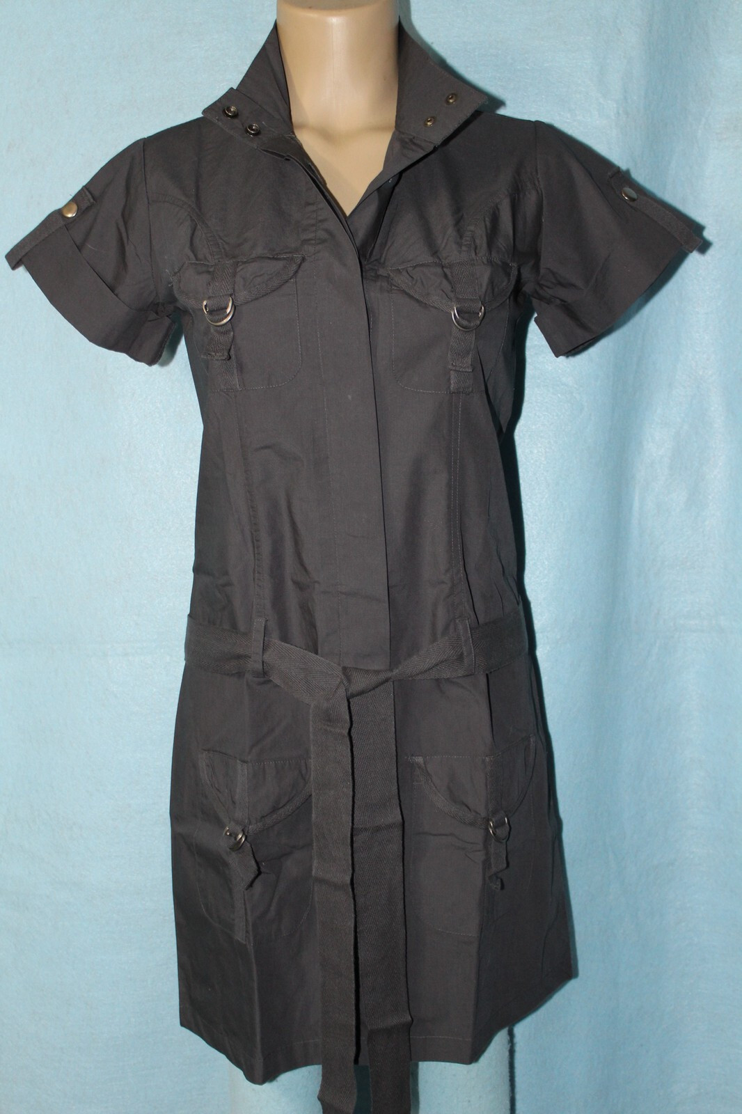 NEW Mossimo Dark Gray Cotton Dress Buttons w/ Belt Size Small See Measurements*