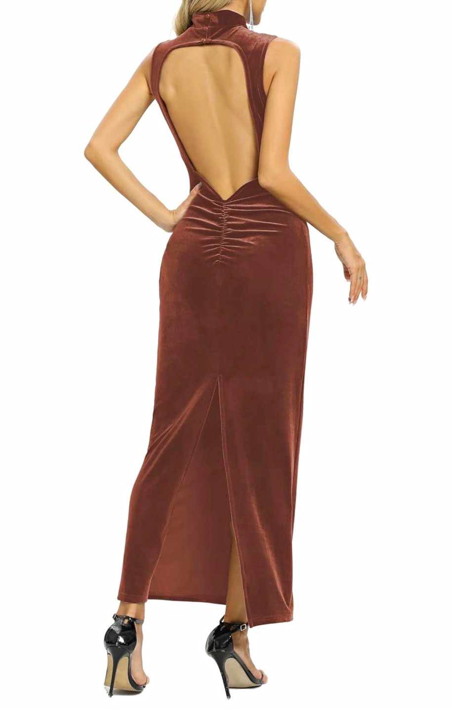 Capuffy , Elegant fitted velvet dress in apricot pink, size XS