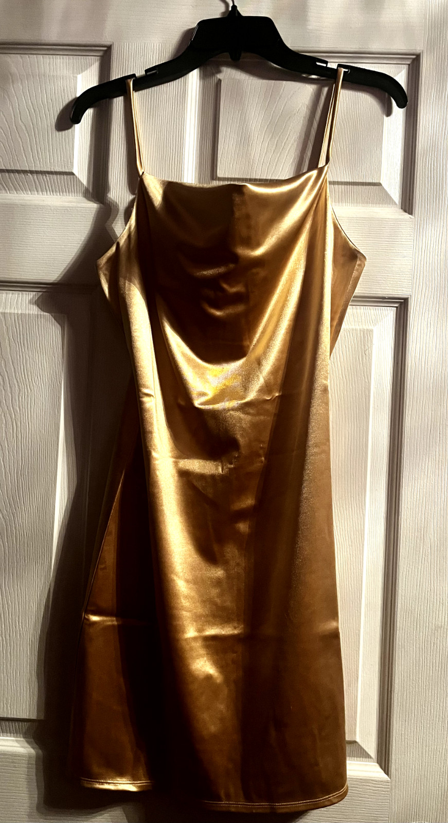 LoveJ Gold Spandex Cowl Neck Cami Mini Dress