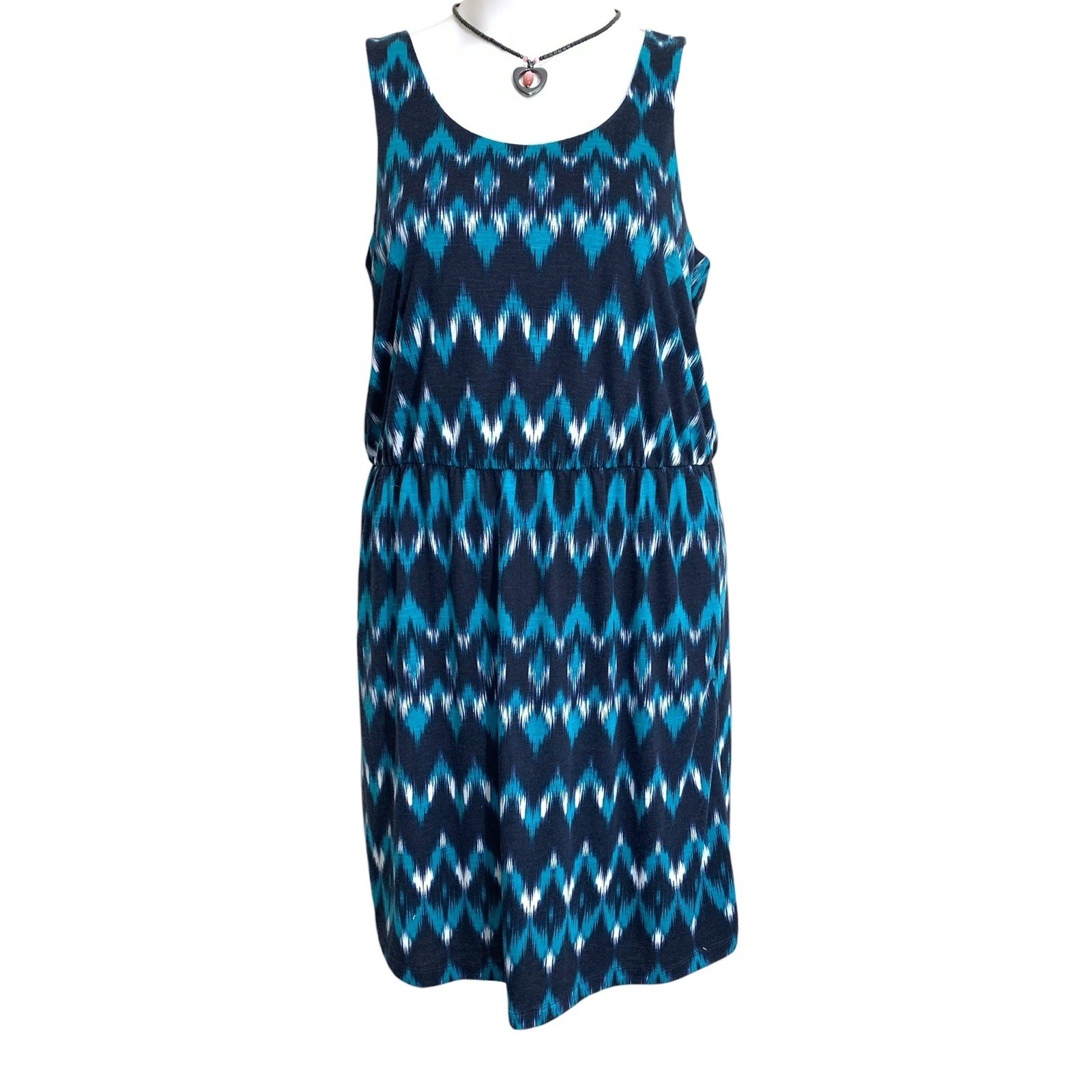Sonoma Sleeveless Tank Dress Womens Sz Large Blue Aqua Elastic Waist NEW Stretch