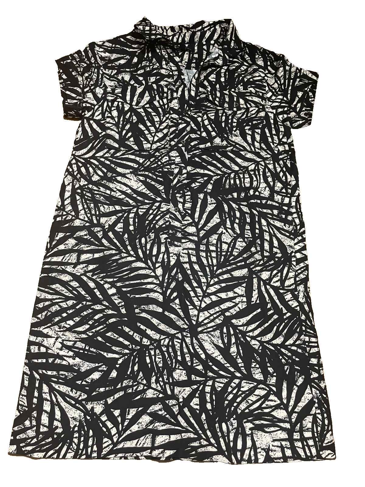 Banana Republic Size 4 Black+ Tan Tropical Vacation Linen Dress Short Sleeve
