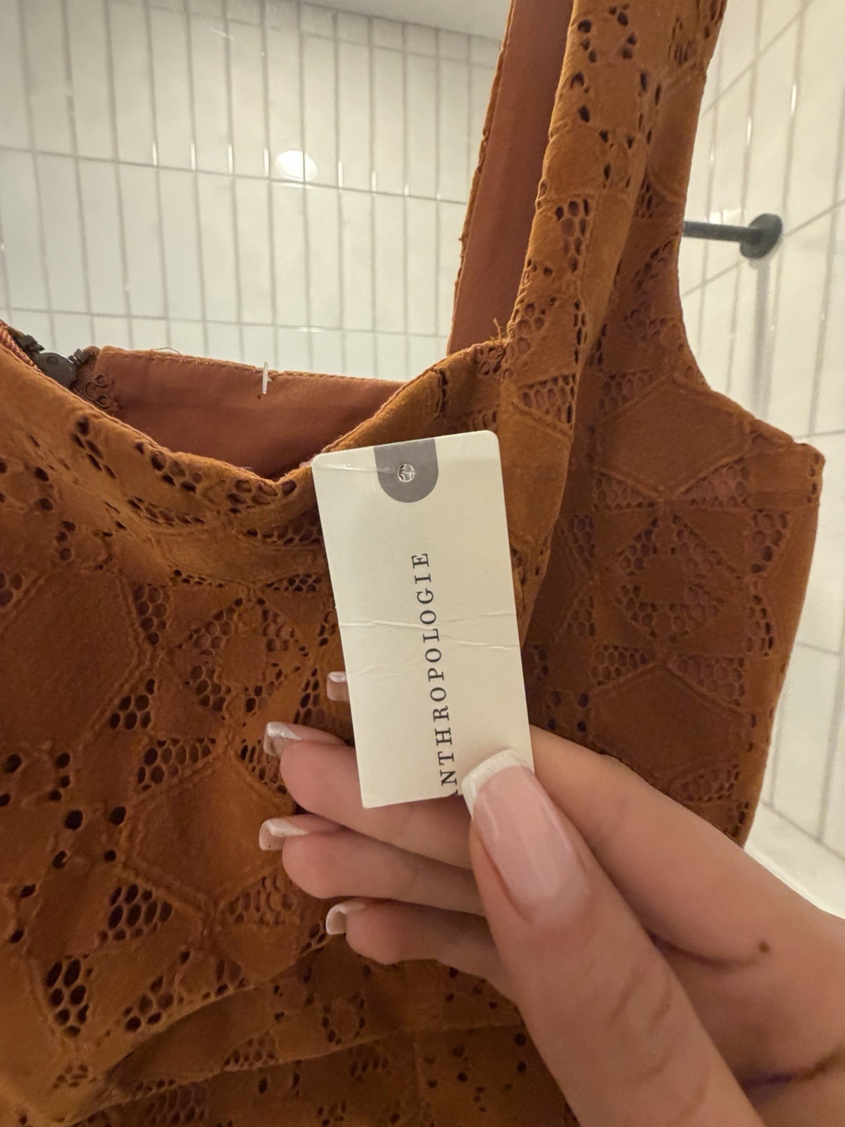 Anthropologie Brown Eyelet Lace Square Neck Sleeveless dress 4