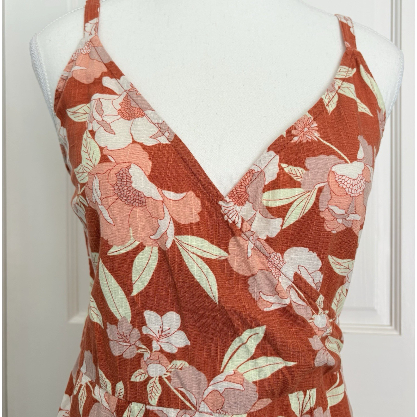 THE NORMAL BRAND Sonoran Slub Surplice Tank Mini Dress Orange Floral Resort S