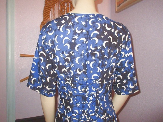 Celestial Midi Dress Size M Pockets Corset Back Moon & Stars Cosmic Astral Lunar