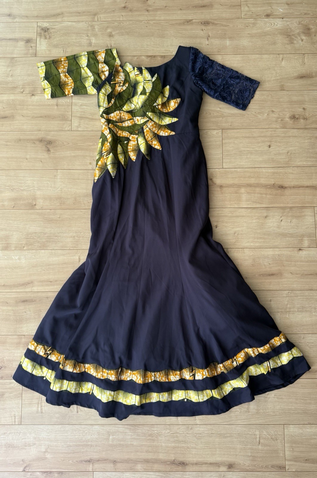 African Handmade Mermaid Dress Wax Print Applique Formal Gown One Shoulder Maxi