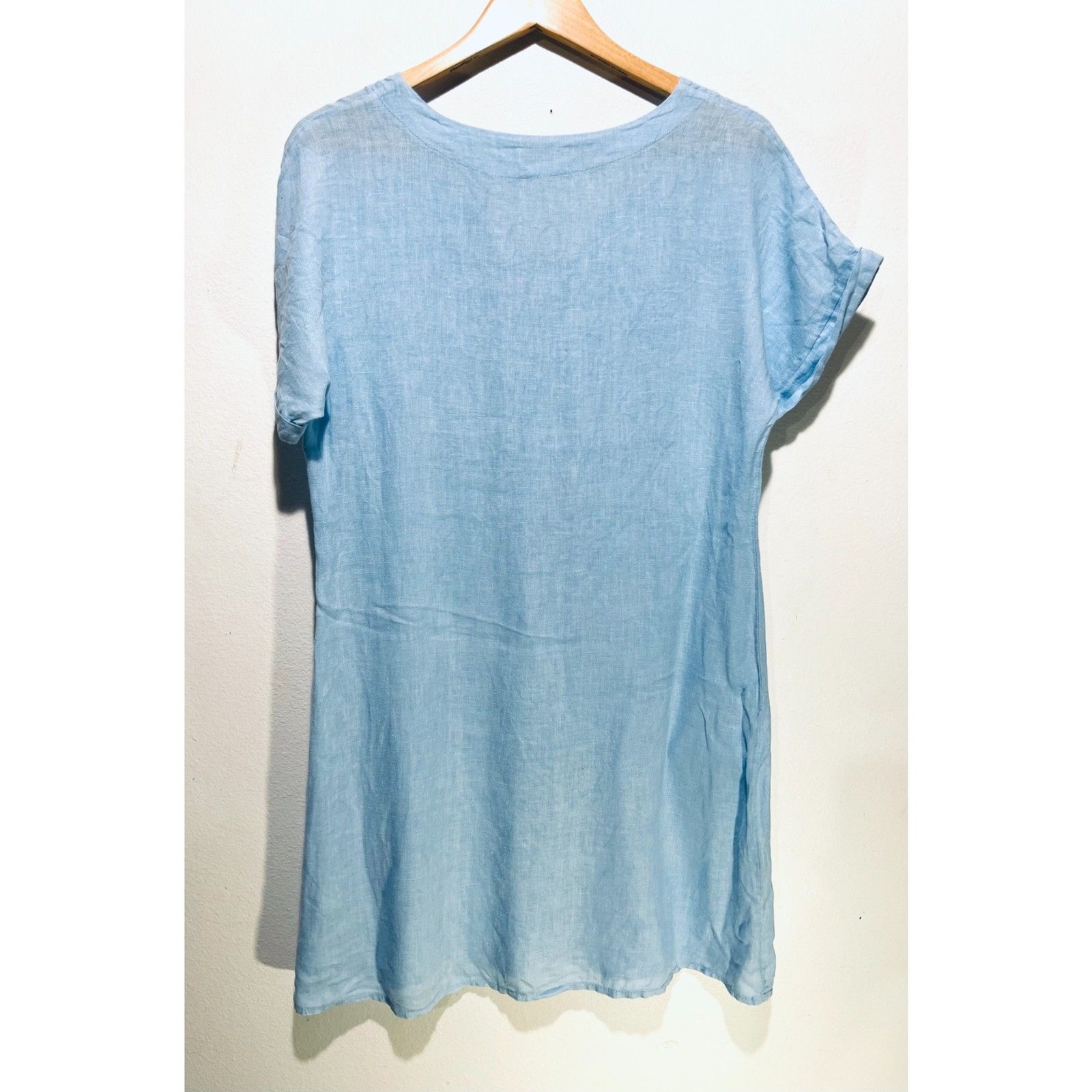 Valentina Naldi linen dress Italy made embroidered vacation resort blue women M