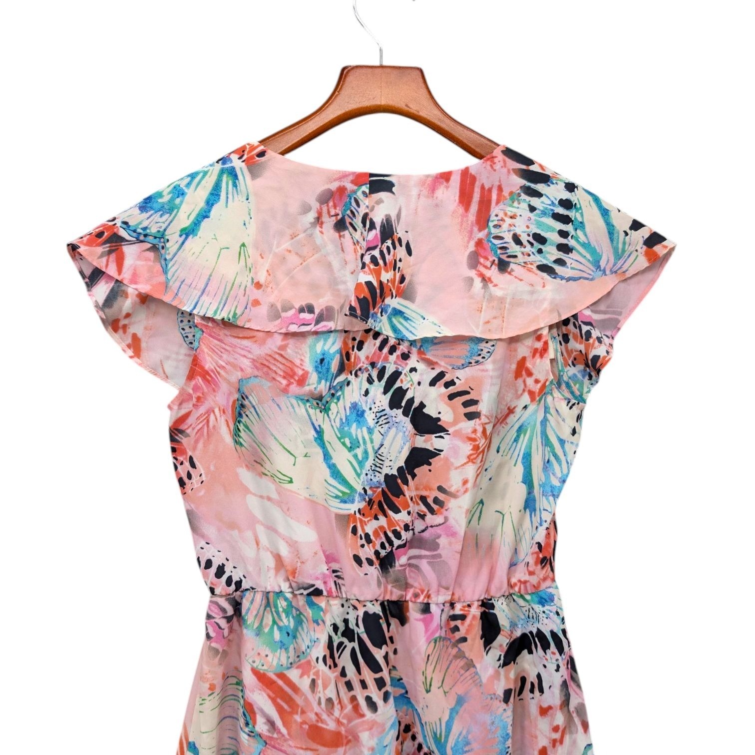 Presley Skye Mini Dress Pink Multicolor Cap Sleeve Ruffle Flowy Pullover Size S