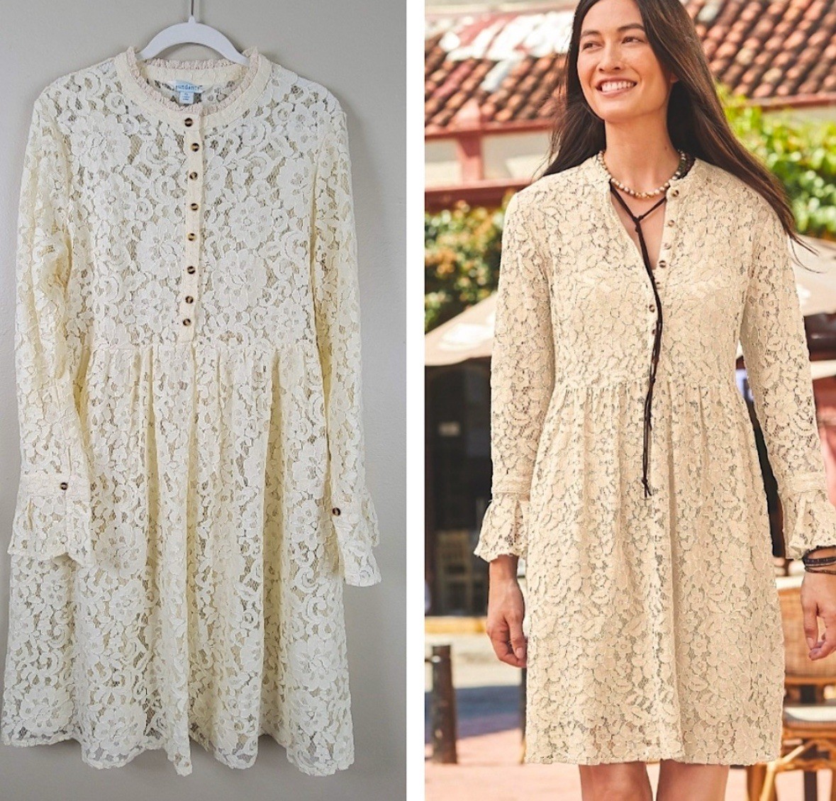 Sundance Dress Lace Cream Sz Med Fairy Spring Layers Bell Sleeve Ruffle Flowy