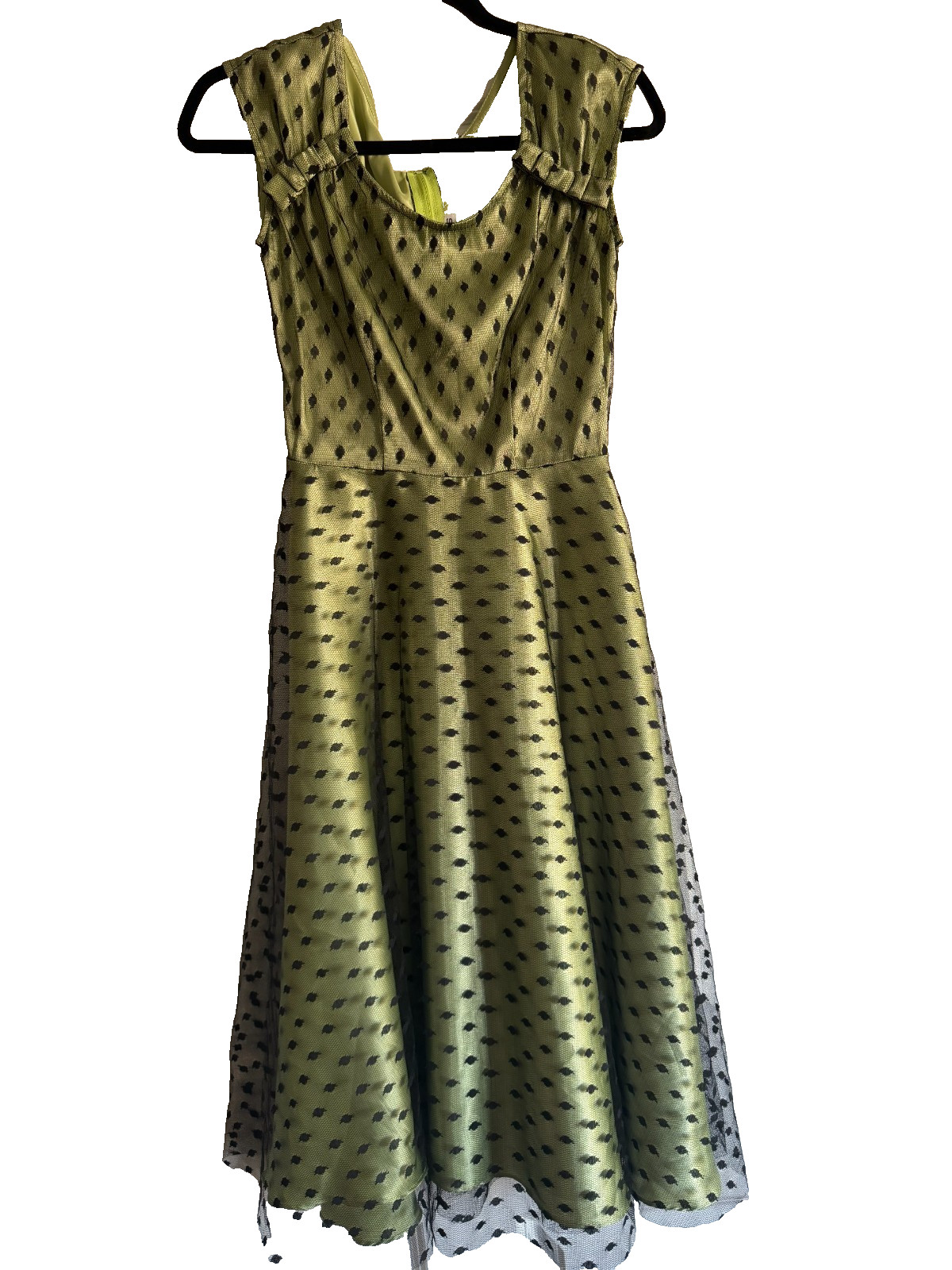 Vintage Inspired Stop Staring Emerald GreenSwing Midi w Black Tulle Overlay