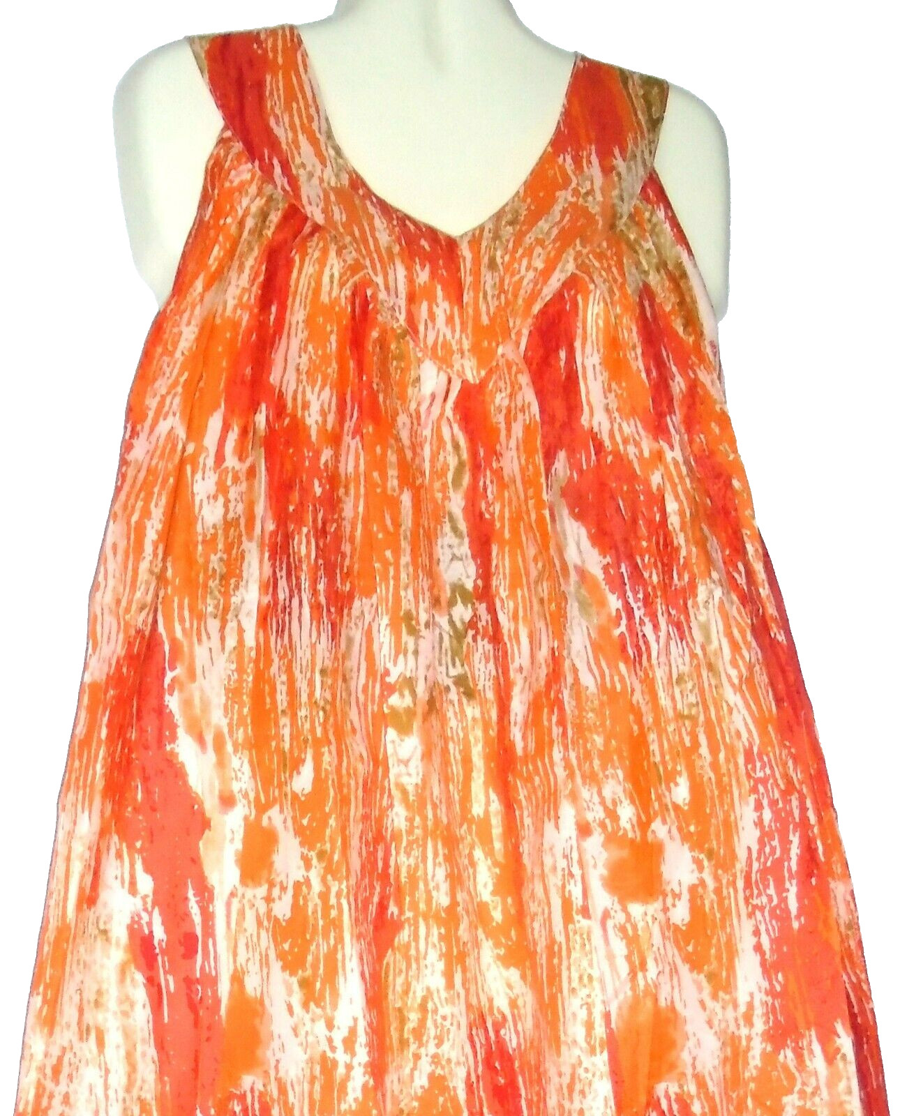 Advance Sundress Mumu Sleeveless V Neck Tie Dye Free Size Fits 1X 2X Red Orange