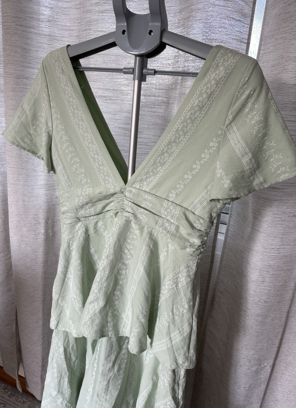 Altar’d State Annie Embroidered Maxi Dress Sage Green Flutter Sleeve NWOT L