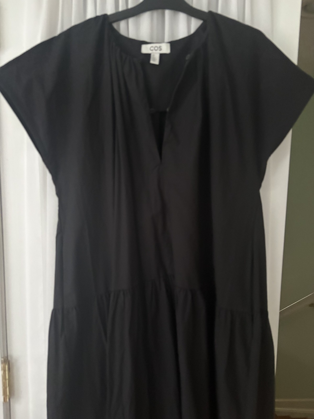 COS Black Oversized Ruffle Tiered Cotton Maxi Dress sz M