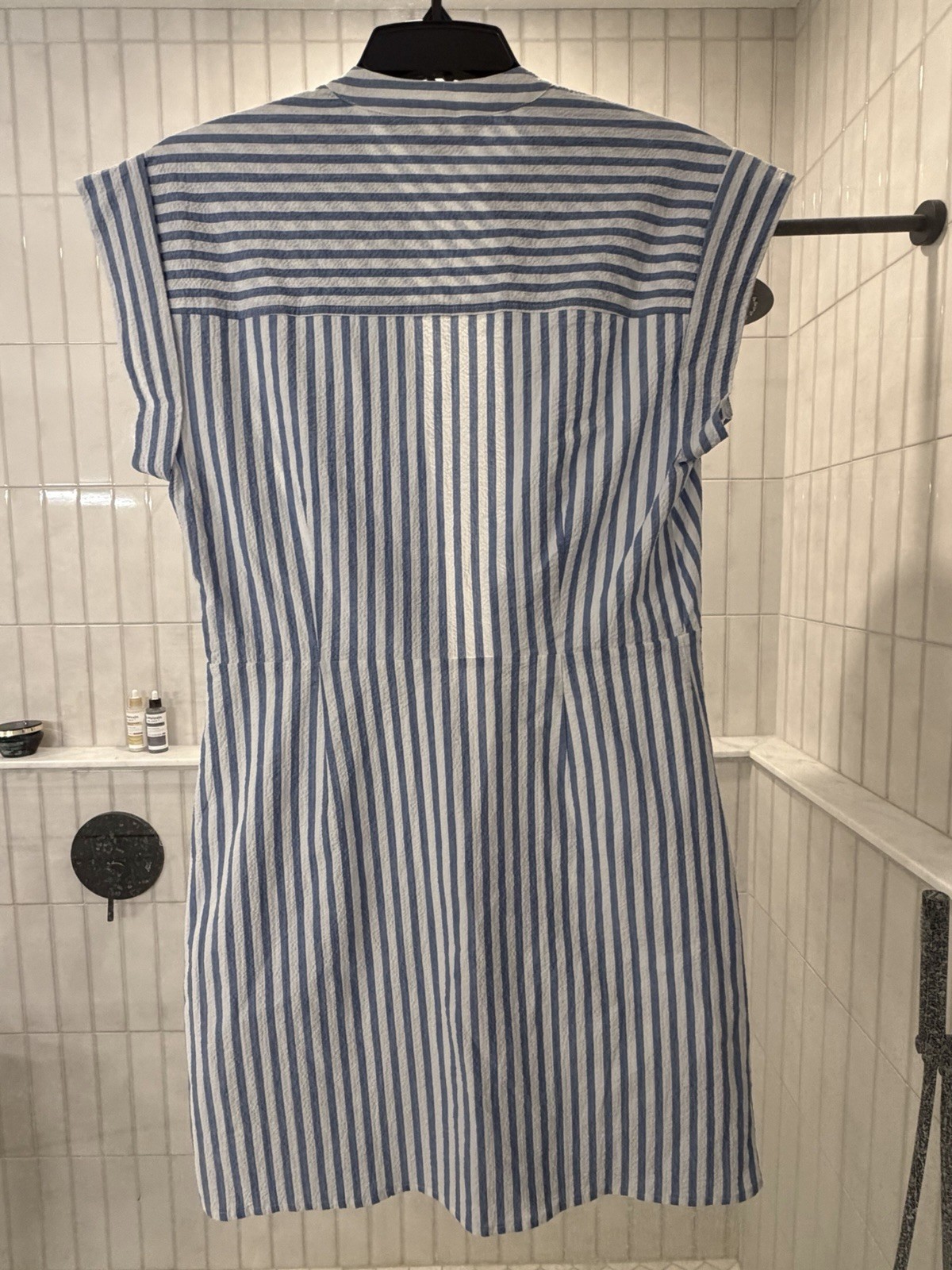Veronica Beard Jeans Blue/White Striped Seersucker Lined Shirt Dress S