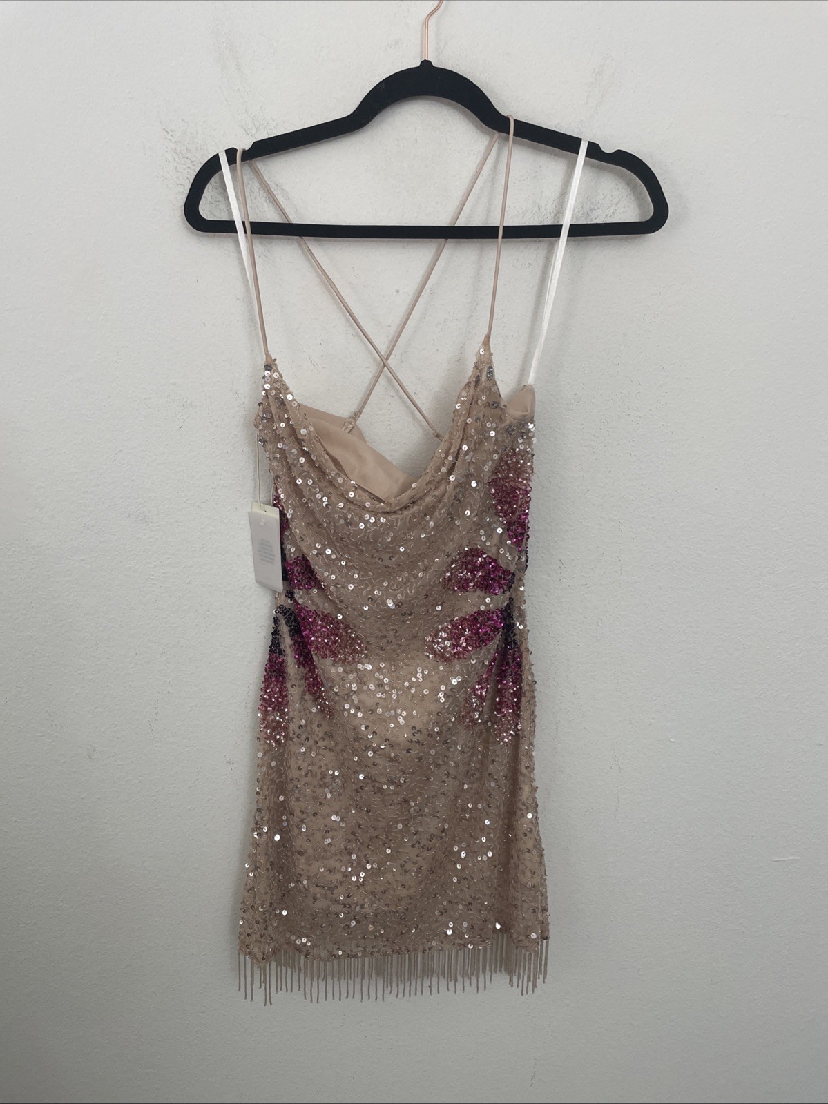 Tularosa Bellini Sequin Embellished Mini Dress Pink Cherry Blossom XS NWT $258