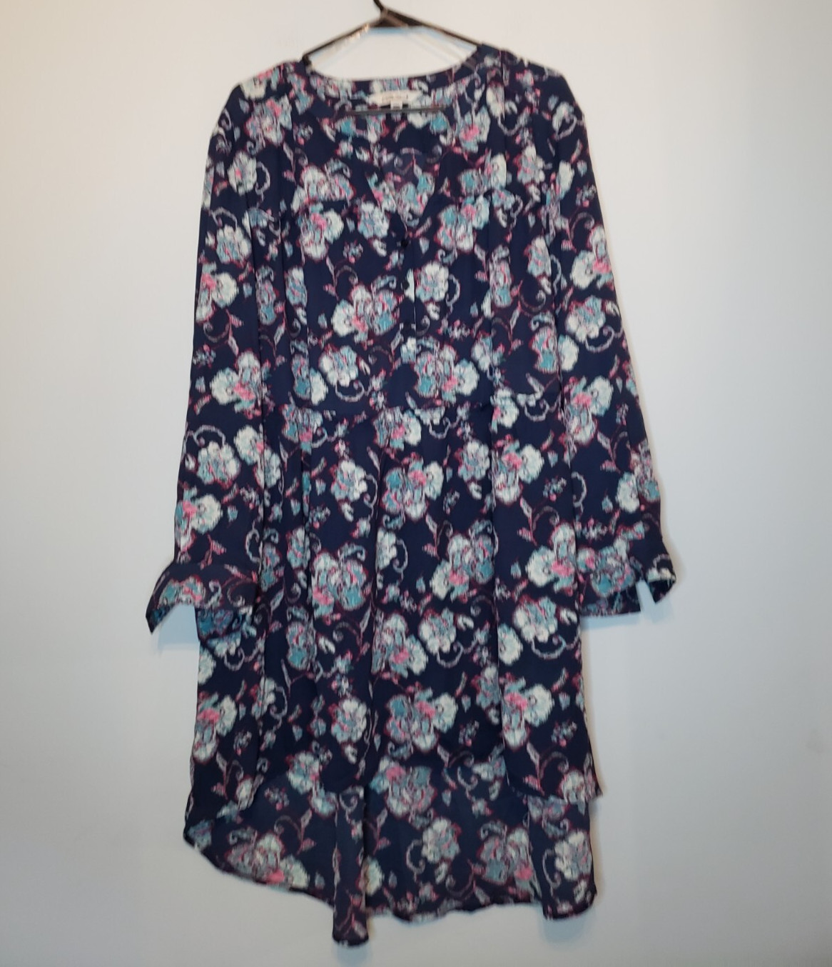 Pioneer Woman Plus 3XL Hi-Low Mini Dress Floral Long Sleeve Button V Neck