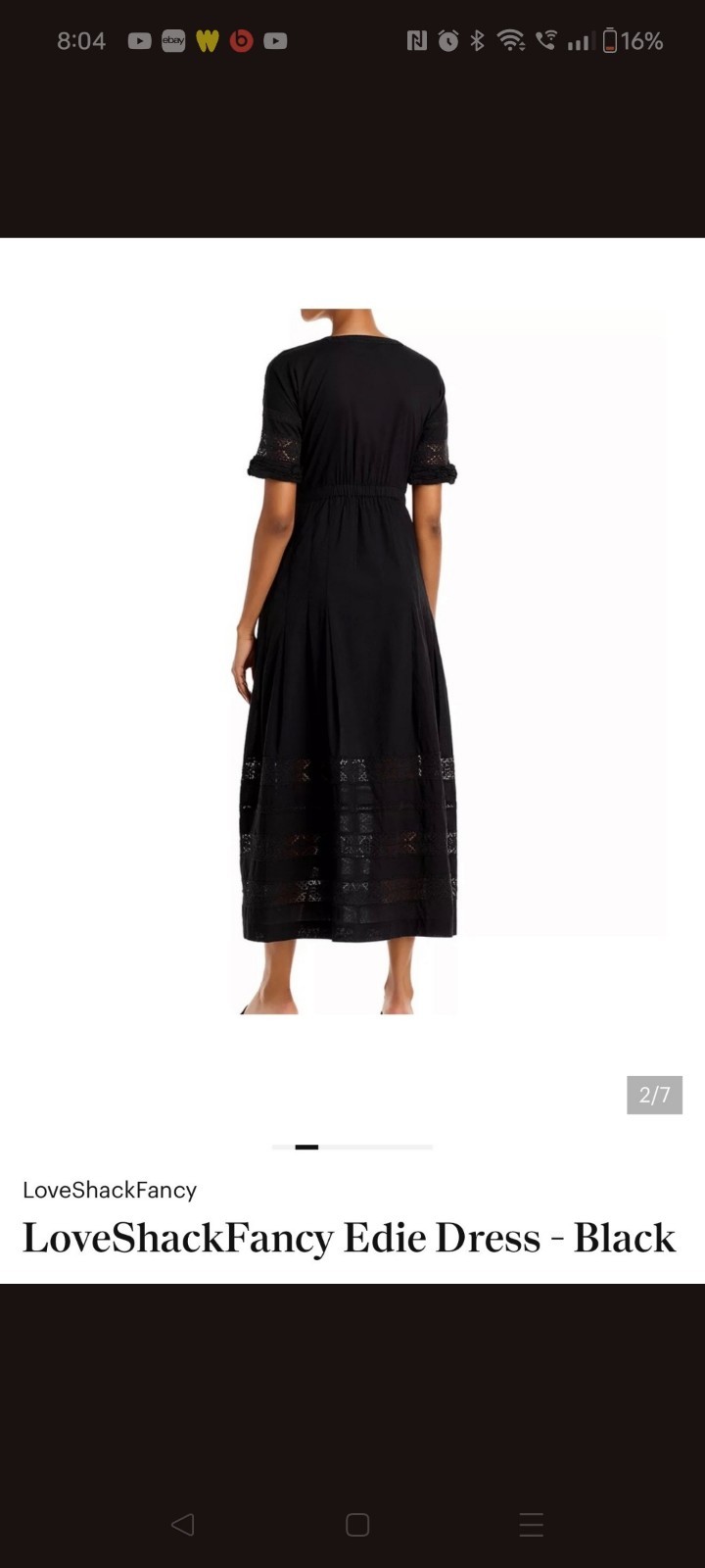 LoveShackFancy Edie Black Cotton Poplin Lace Button Front Midi Dress Tiered Sz M