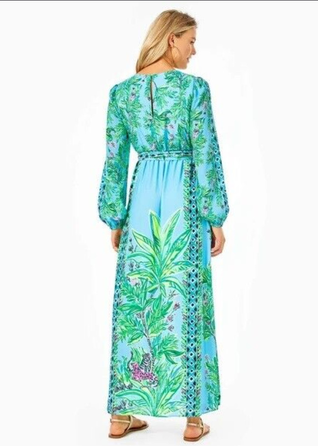 LILLY PULITZER SIZE 8 CHYANNA MAXI DRESS *BAMBOO FOREST* PORTO BLUE🦄