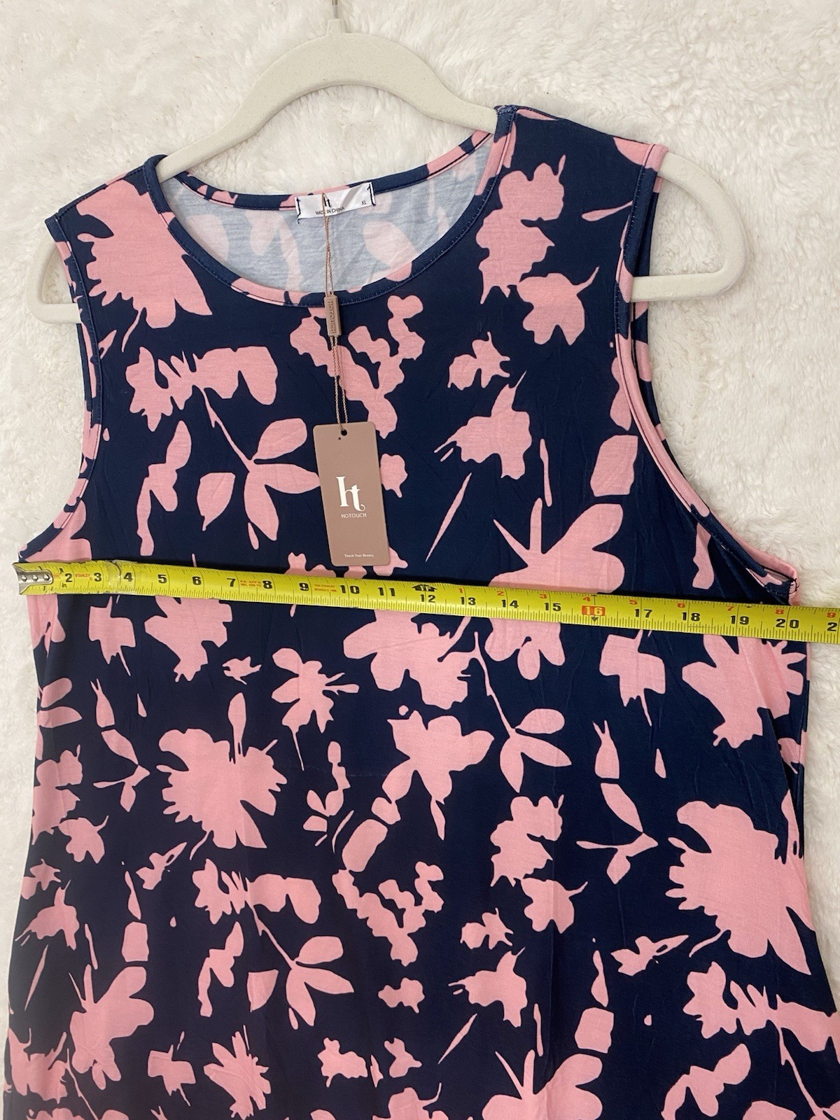 Womens Floral Ruffle Hem Sleeveless Midi Dress Size XL Navy & Pink Jersey NWT