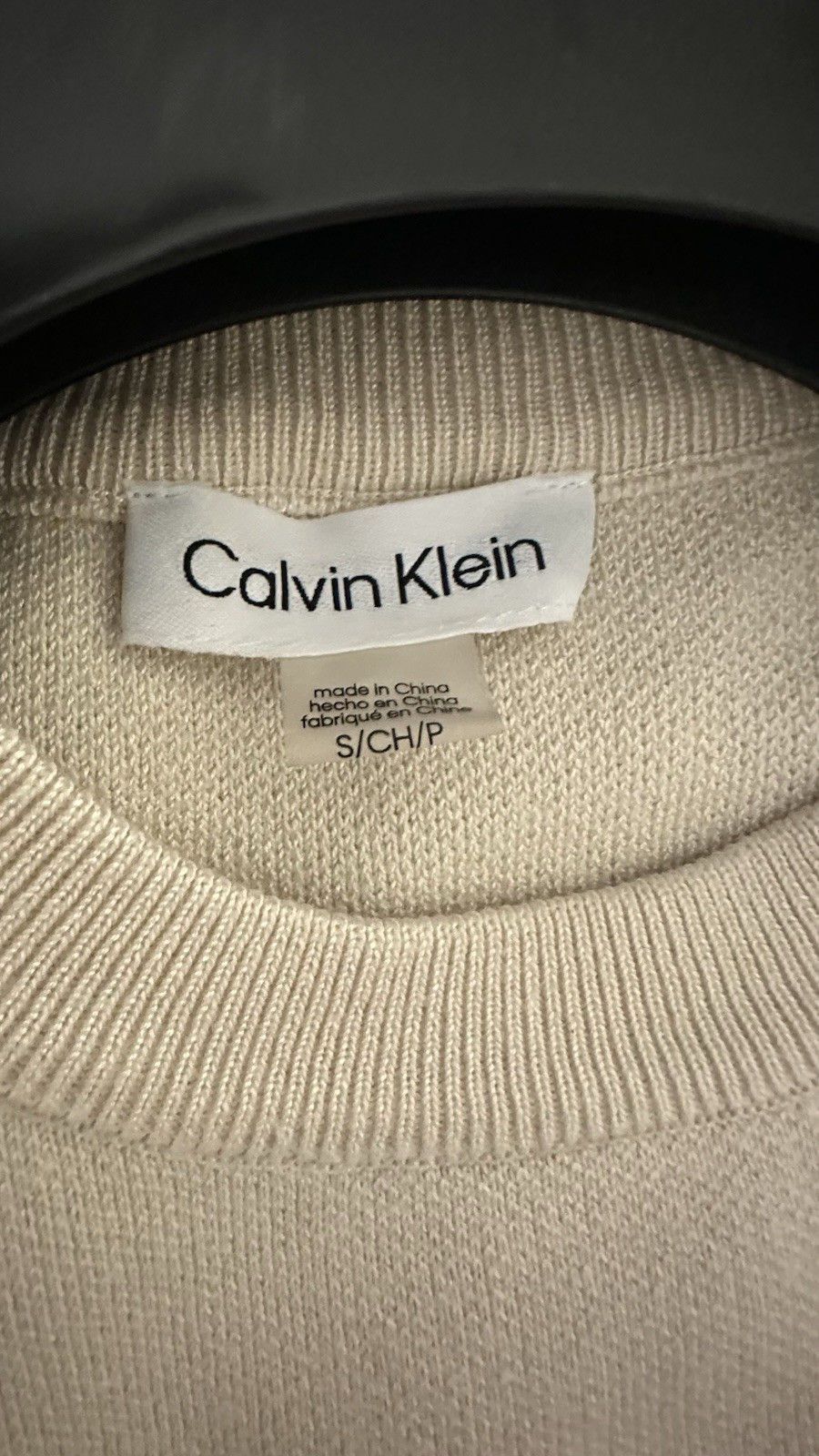 Calvin Klein Beige CK Logo Knit Sweater Dress Crew Neck Long Sleeve Stretch S