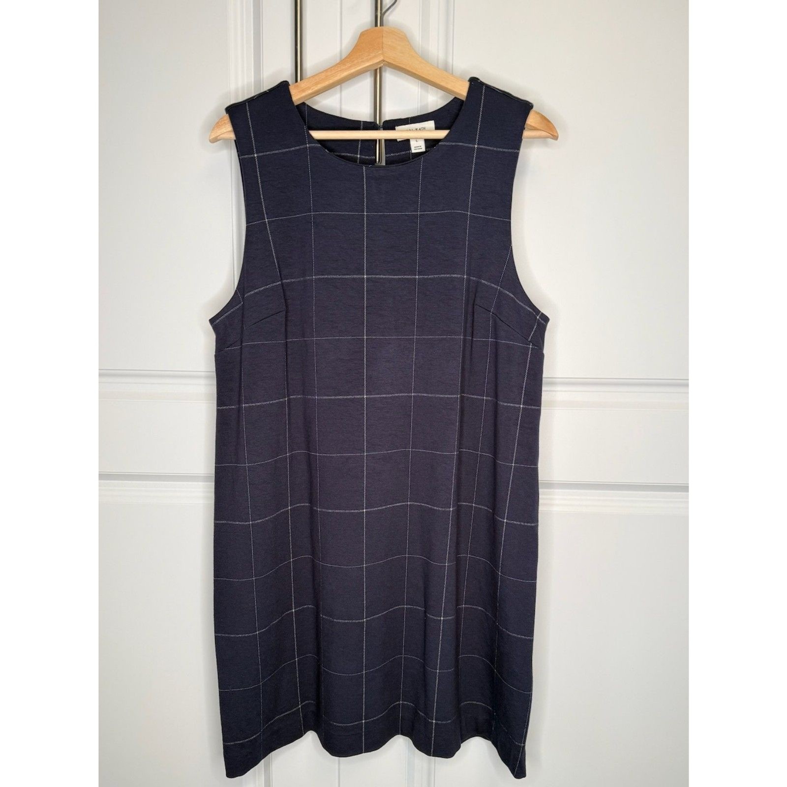 ON 34th Navy Windowpane Shift Dress Womens Large Sleeveless Business Casual