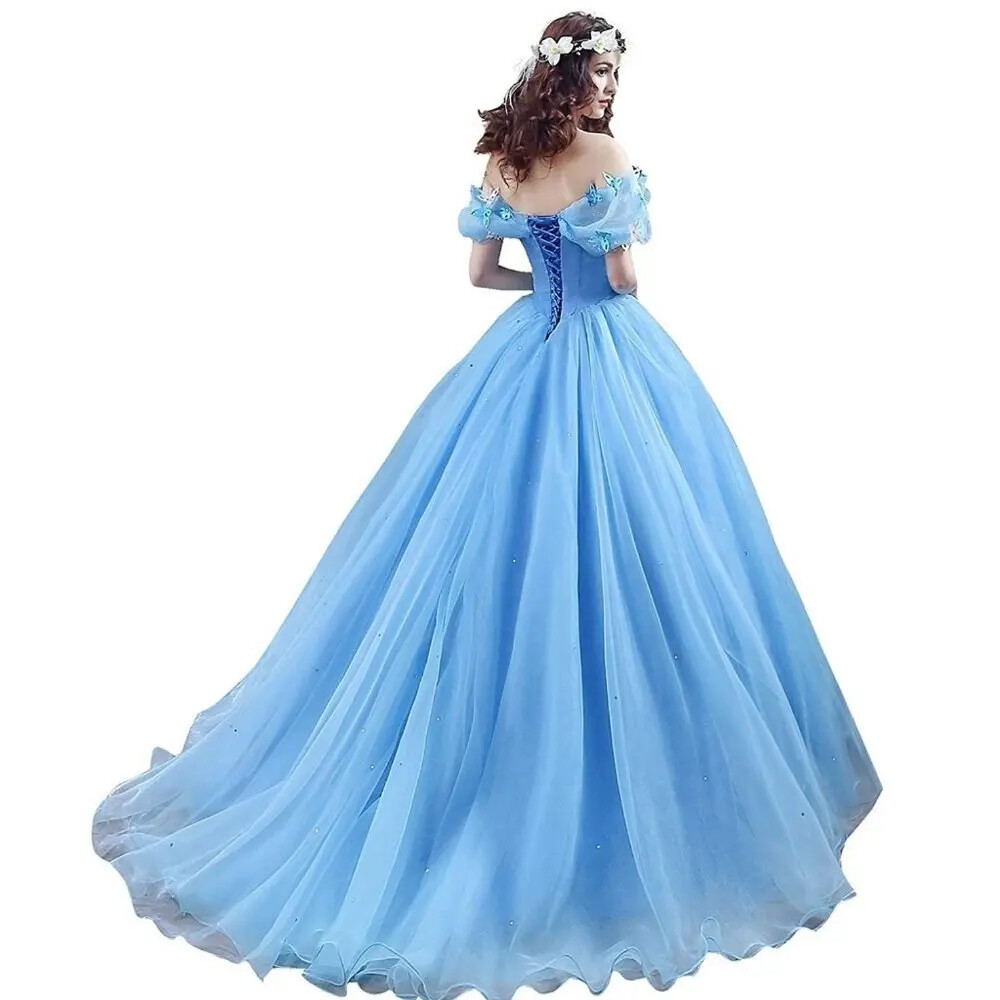 Ball Gown Princess Cinderella Butterfly Off the Shoulder Ball Gown Prom Dresses