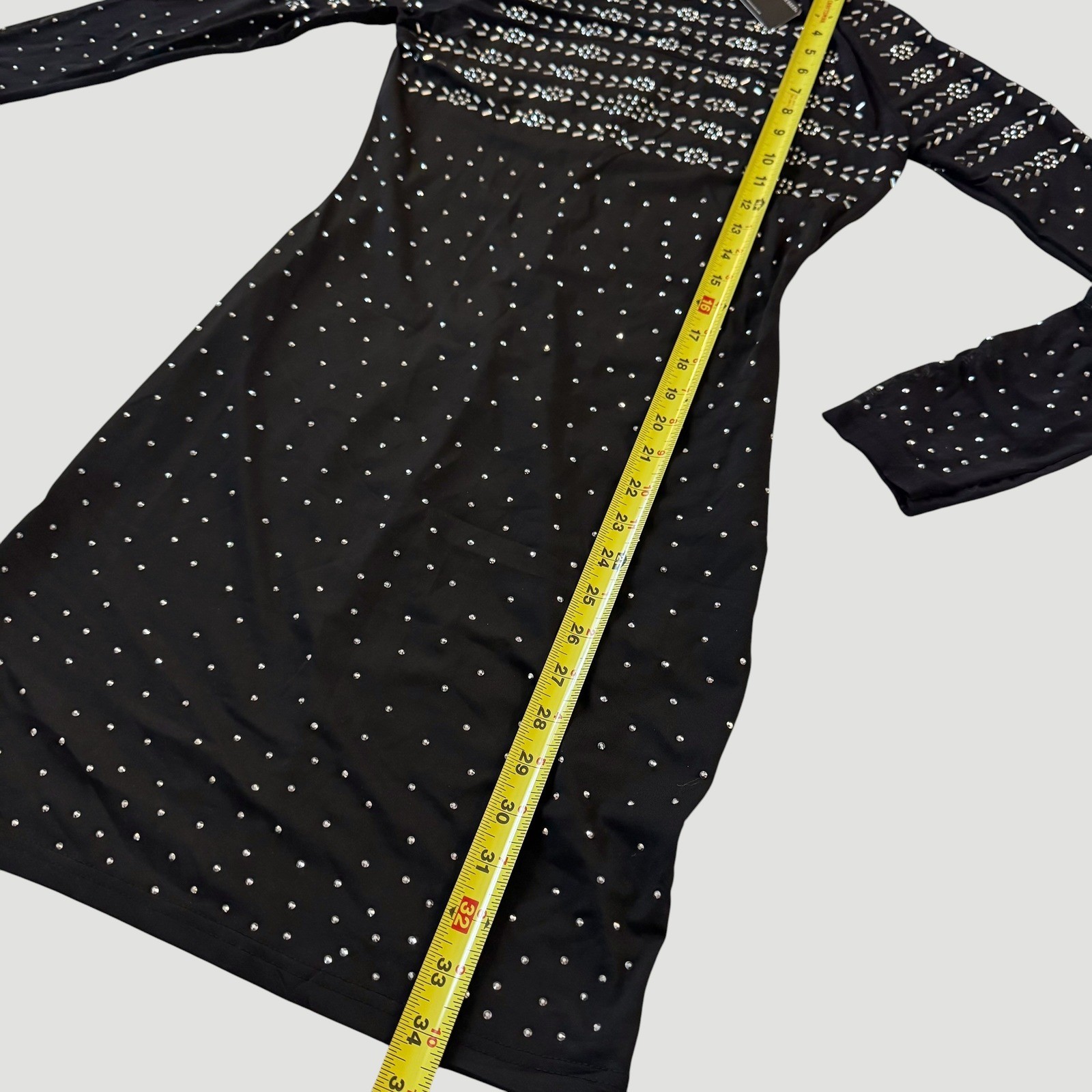 L&B Black Rhinestone Mesh Bodycon Mini Dress Western Glam M Festival Vegas NWT