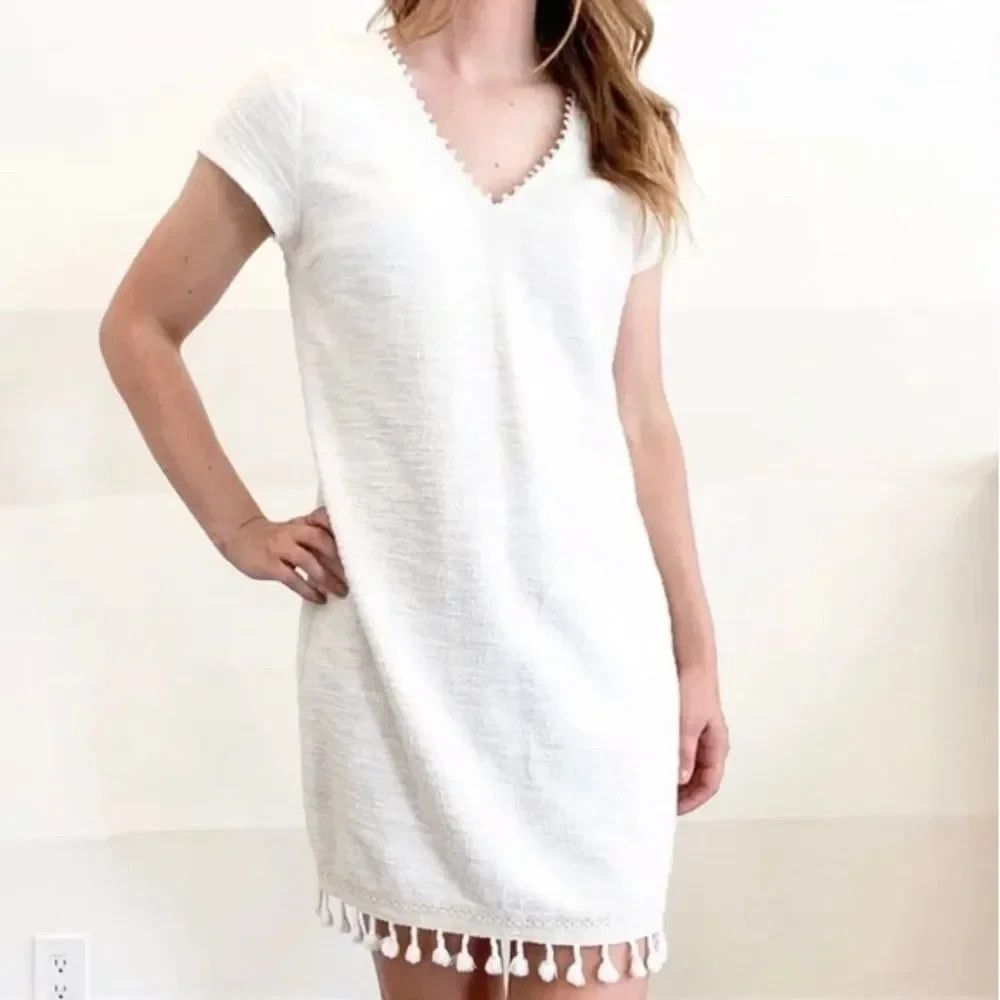 Anthropologie Dolan Left Coast Collection Tassled Knit Cream Dress Size Medium