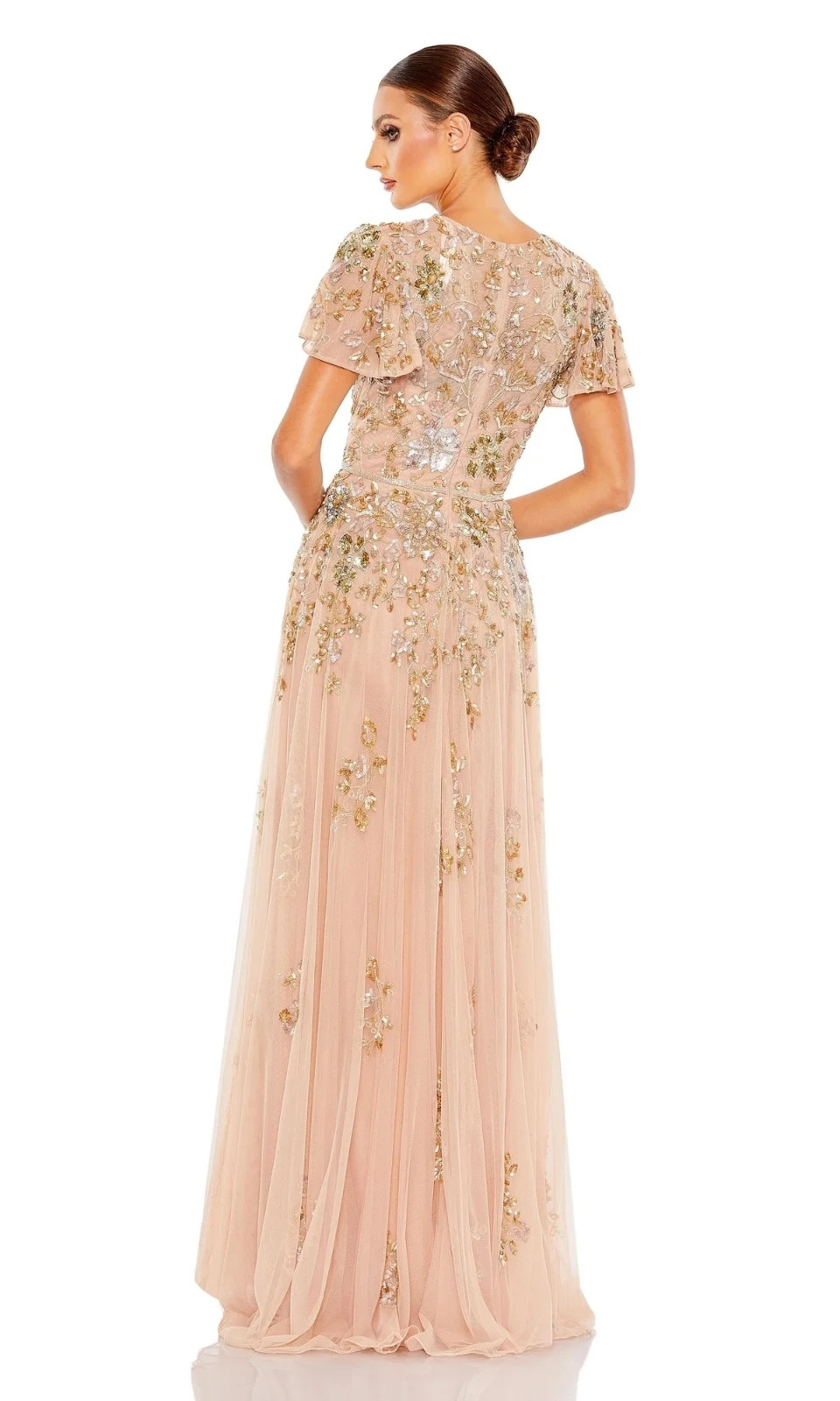 Mac Duggal Taupe Embellished Butterfly Sleeve High Neck Gown Size 10 $798