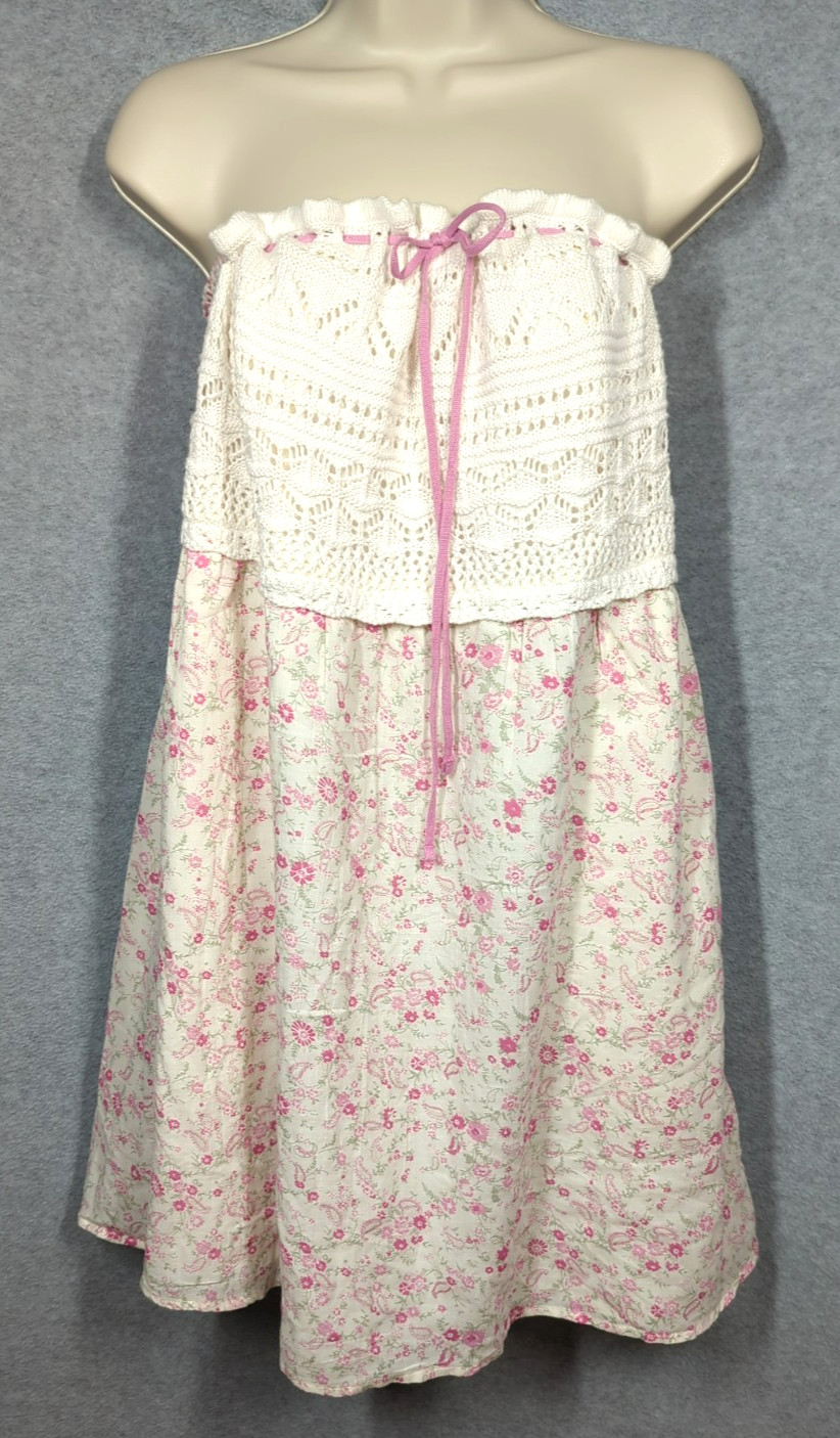 Hollister Crochet Bandeau Mini Dress XL Pink Floral Cottage Core Boho Versatile