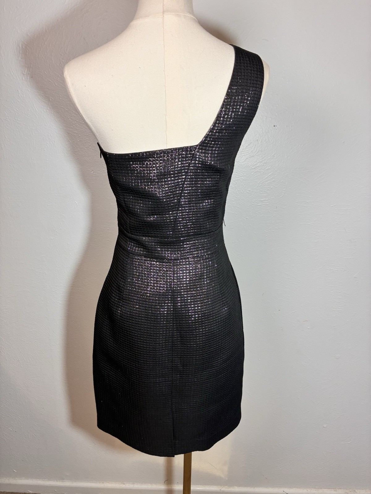 NWT Banana Republic Monogram Black One Shoulder Sequin Grid Dress Size 2