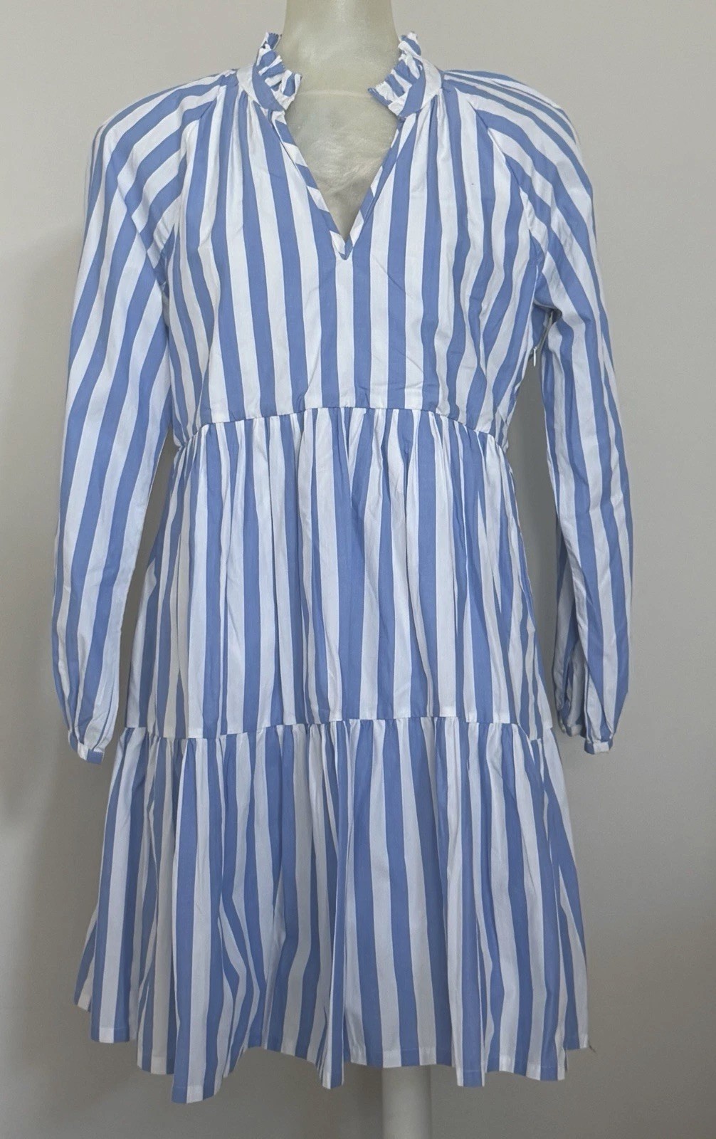 J. Crew SMALL Blue White Tiered Cotton Poplin Dress in Barrie Stripe