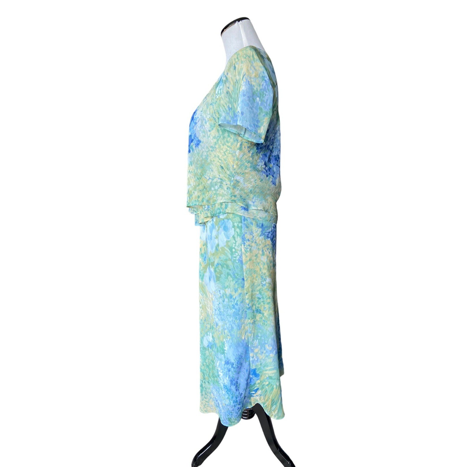 Coldwater Creek Tiered Chiffon Maxi Dress Size 6 Blue Watercolor Kentucky Derby