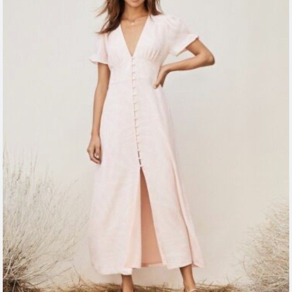 O.P.T Divine baby pink button front midi dress