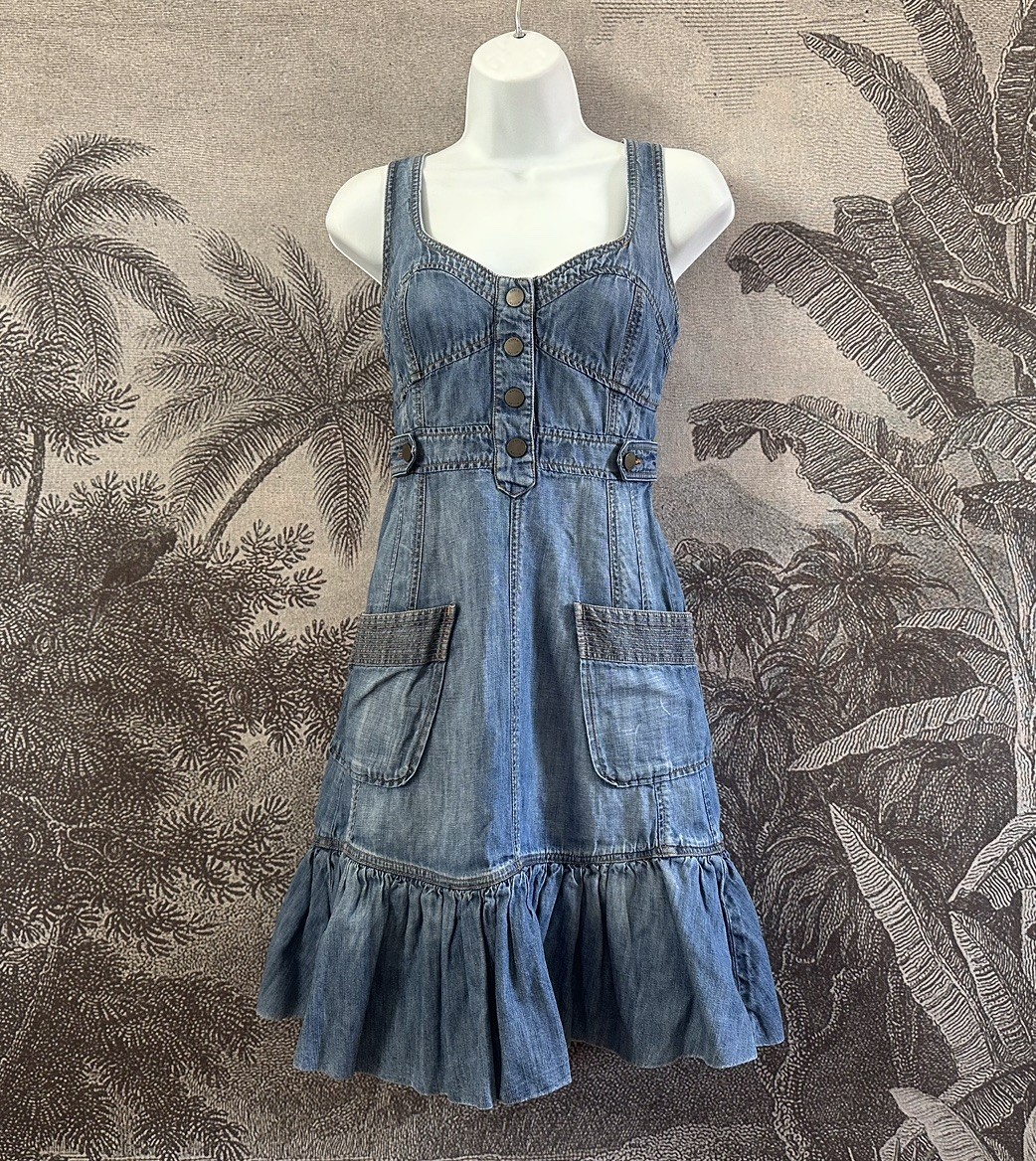 Stunning Vintage Karen Millen Denim Dress UK 10 Blue Flattering Short Bustier