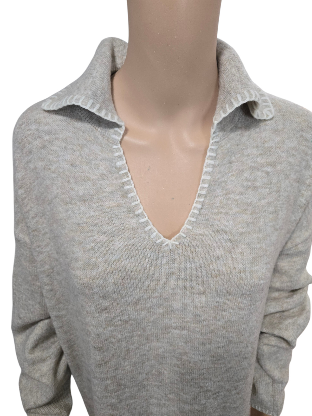 1. State large heathered tan long sleeve collared sweater dress