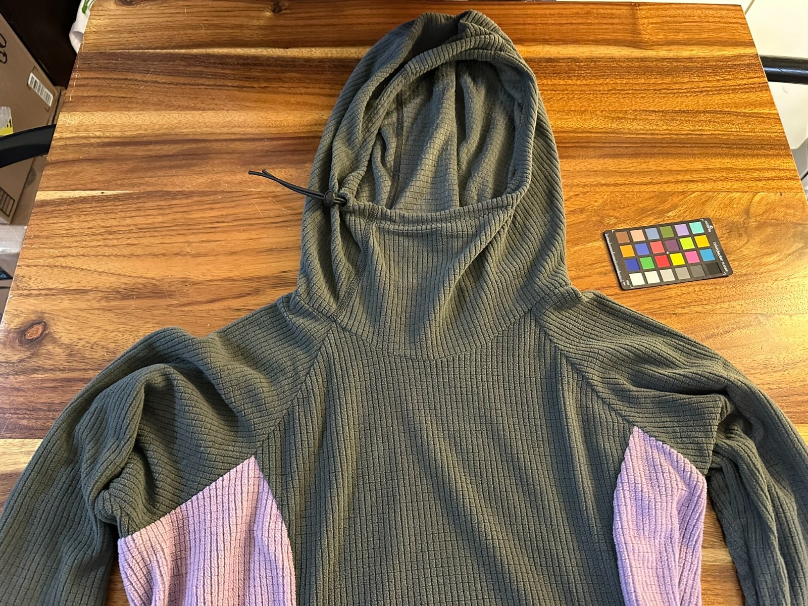 Melanzana Micro Grid Hoodie Dress Lavender Gray Colorblock Large Pocket Winter