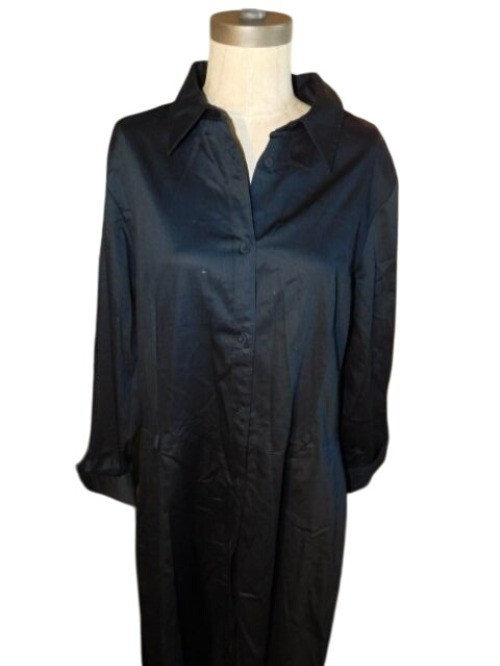 Talbots Size XL Black Collared Cuffed Sleeve Cloth Button Down Dress
