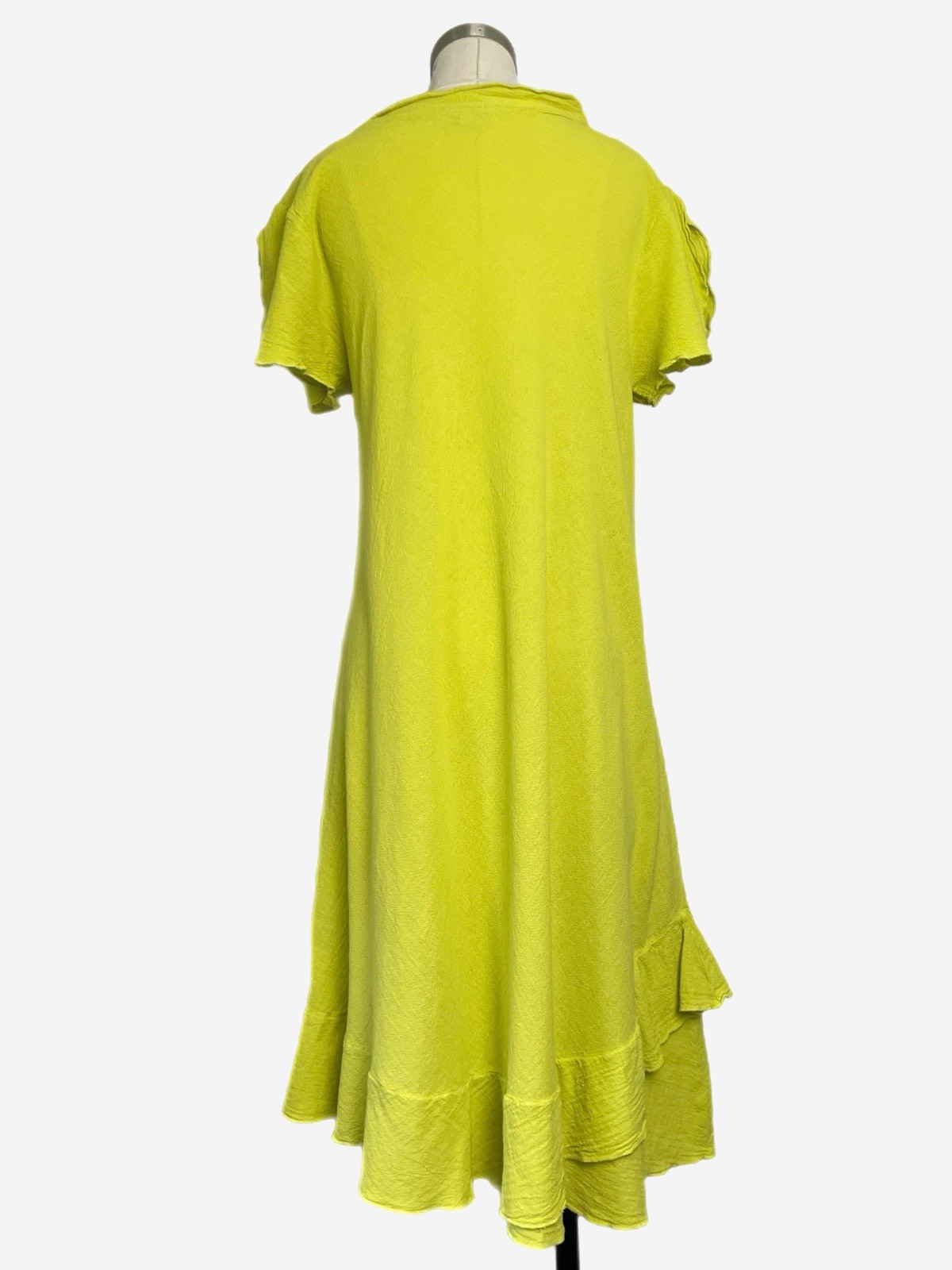 Oh My Gauze! Lime yellow LA Cotton gauze dress ruffle pocket beach Lagenlook S/M