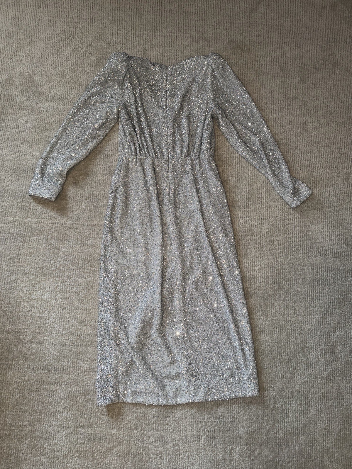 & Other Stories Silver Sequin V-Neck Wrap Midi Dress – Long Sleeve | Size 6