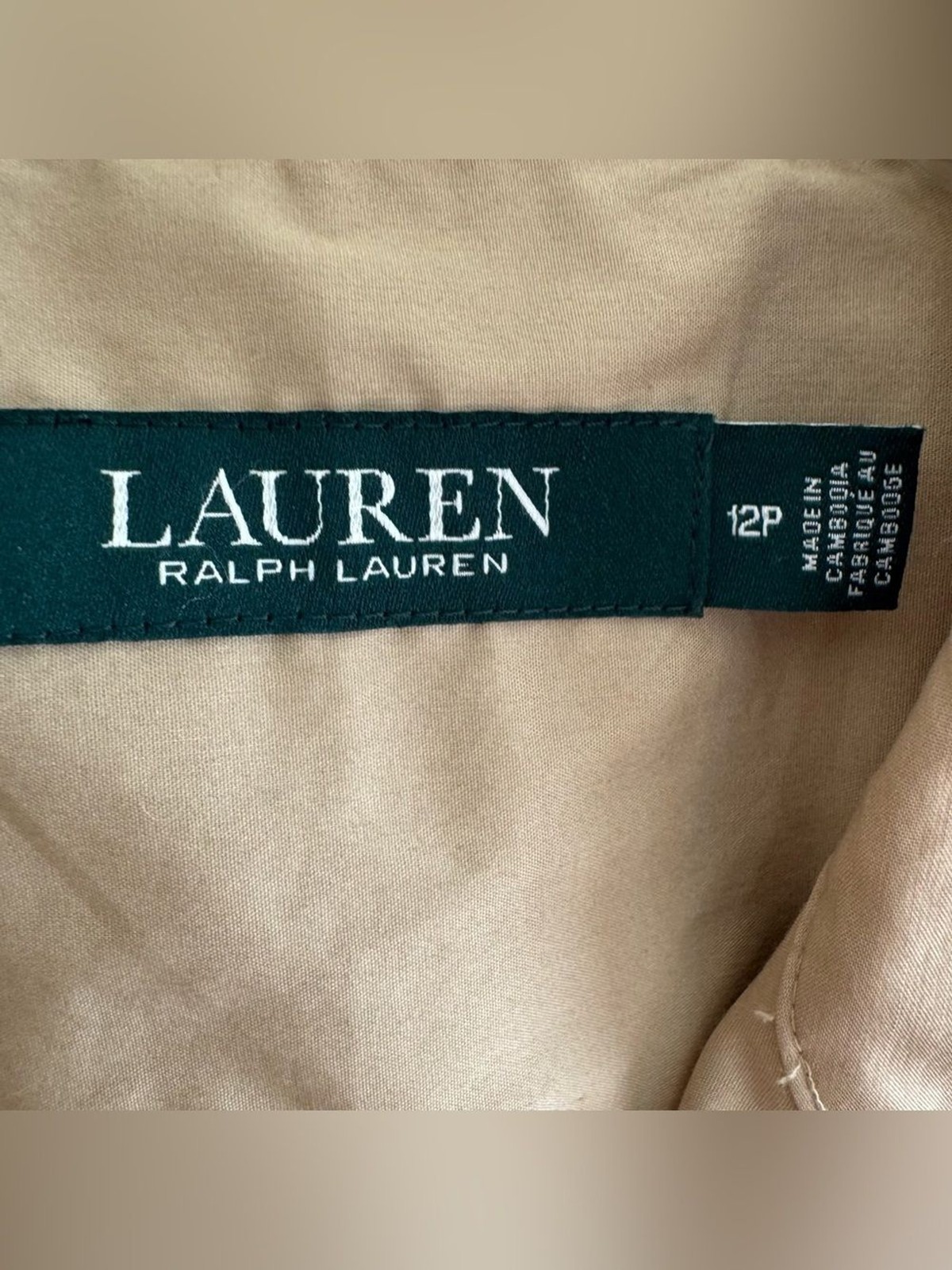 Ralph Lauren Beige Birch Tan Point Collar Shirt-Dress Tie Waist Minimalist 12P