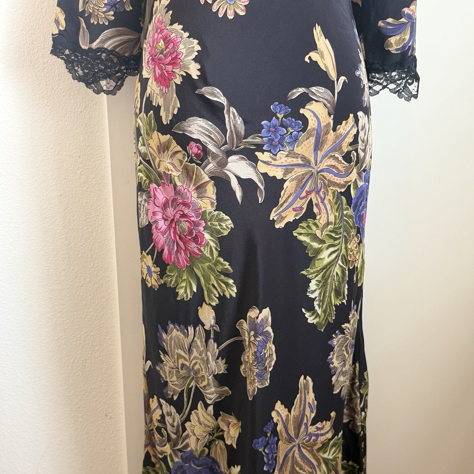 Vintage Gala Collection 100% Silk Floral Midi to Maxi Dress Size Small