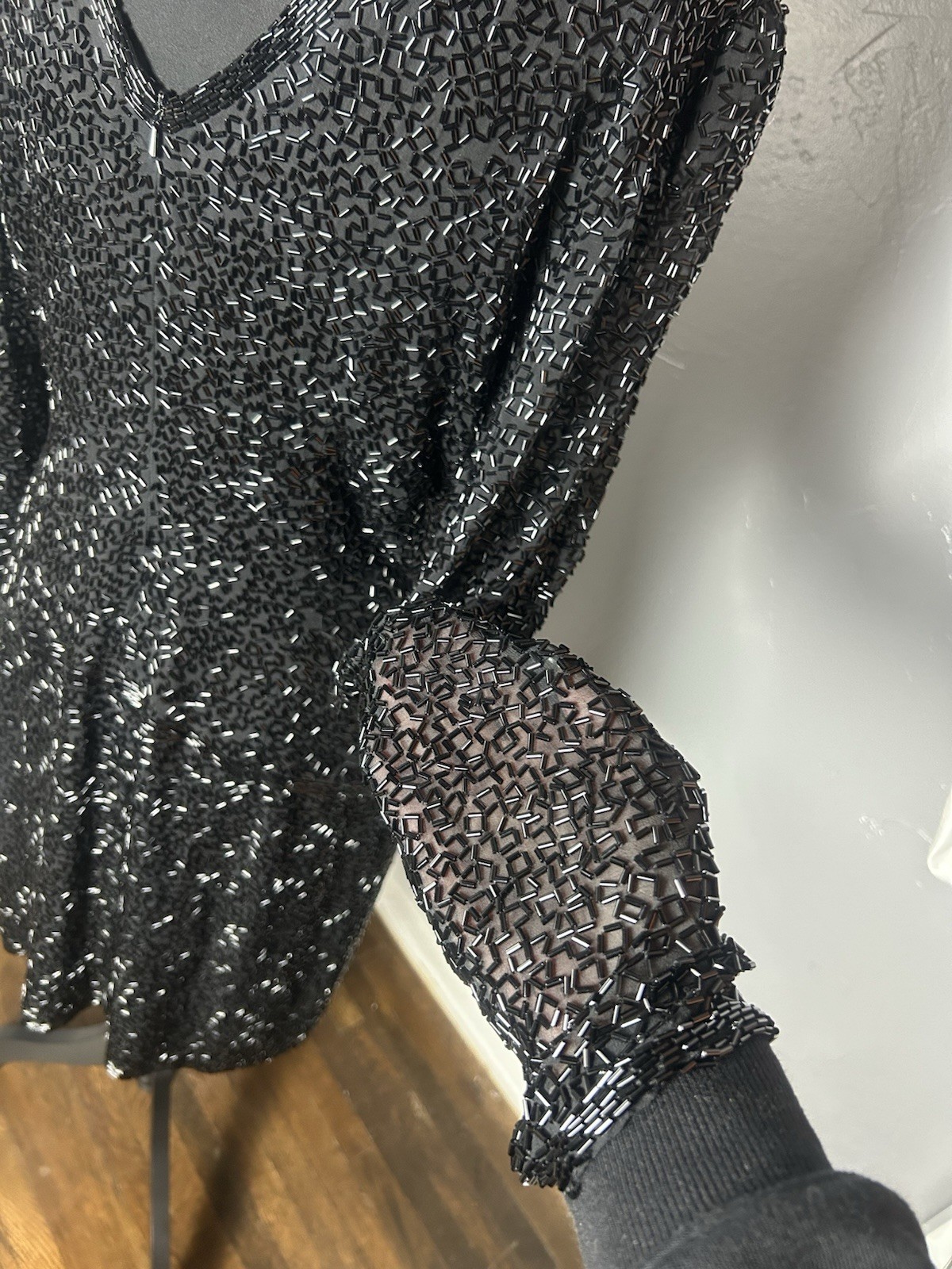 Blacktie Oleg Cassini Black Beaded Dress 100% Silk Size 10. Holiday party event