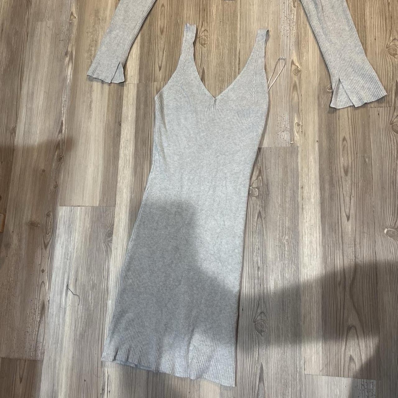 AND NOW THIS Gray Ribbed Knit V-Neck Knee-Length 2 Piece Sweater Dress Size M