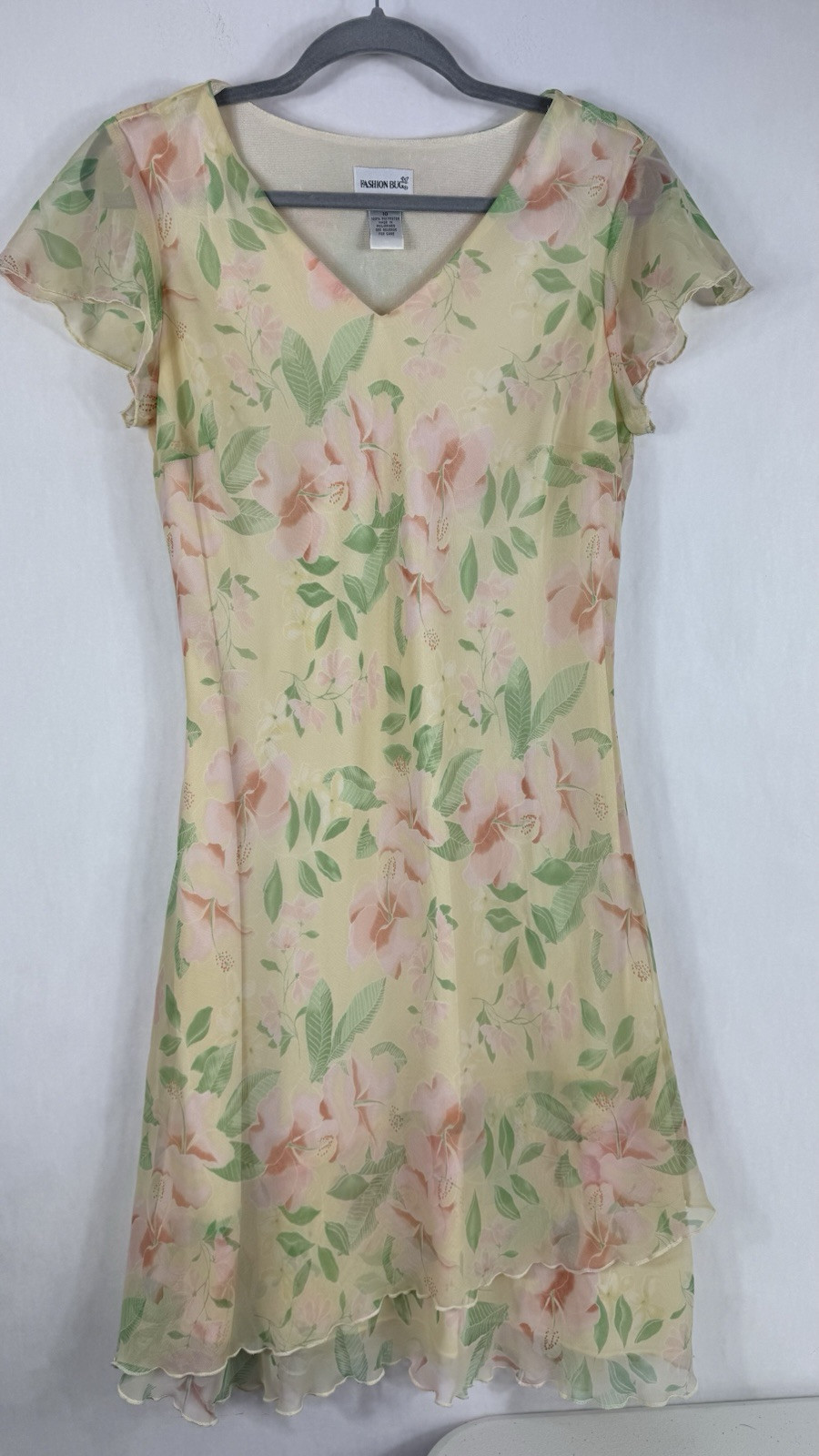 Vtg Floral Dress Sz 8-10 (M) Yellow Rococo Flowy Lined Pastel Fairy 90s Y2K