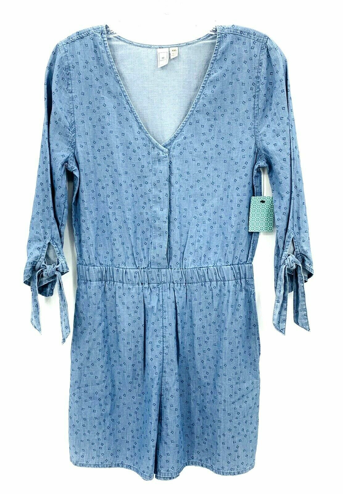 Anthropologie Susina Romper Womens Medium Blue Print Chambray Boho Casual Beach