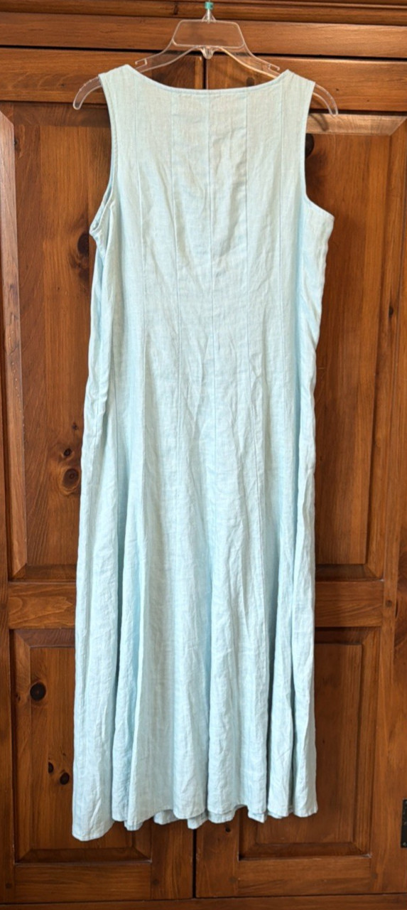 Eileen Fisher Mint Green Flare Linen Sleeveless Dress-Medium Petite