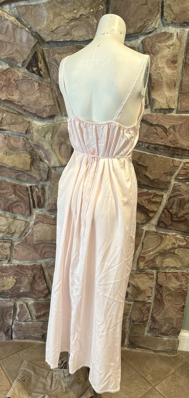 Vintage Miss Dior Slip Dress pink Polyester Embroid Lace USA Gown Lingerie S